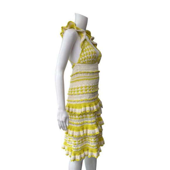 $795 NWT Zimmermann Yellow White Crochet Halcyon Frill Mini Dress sz 4/IT 40 - Picture 6 of 14